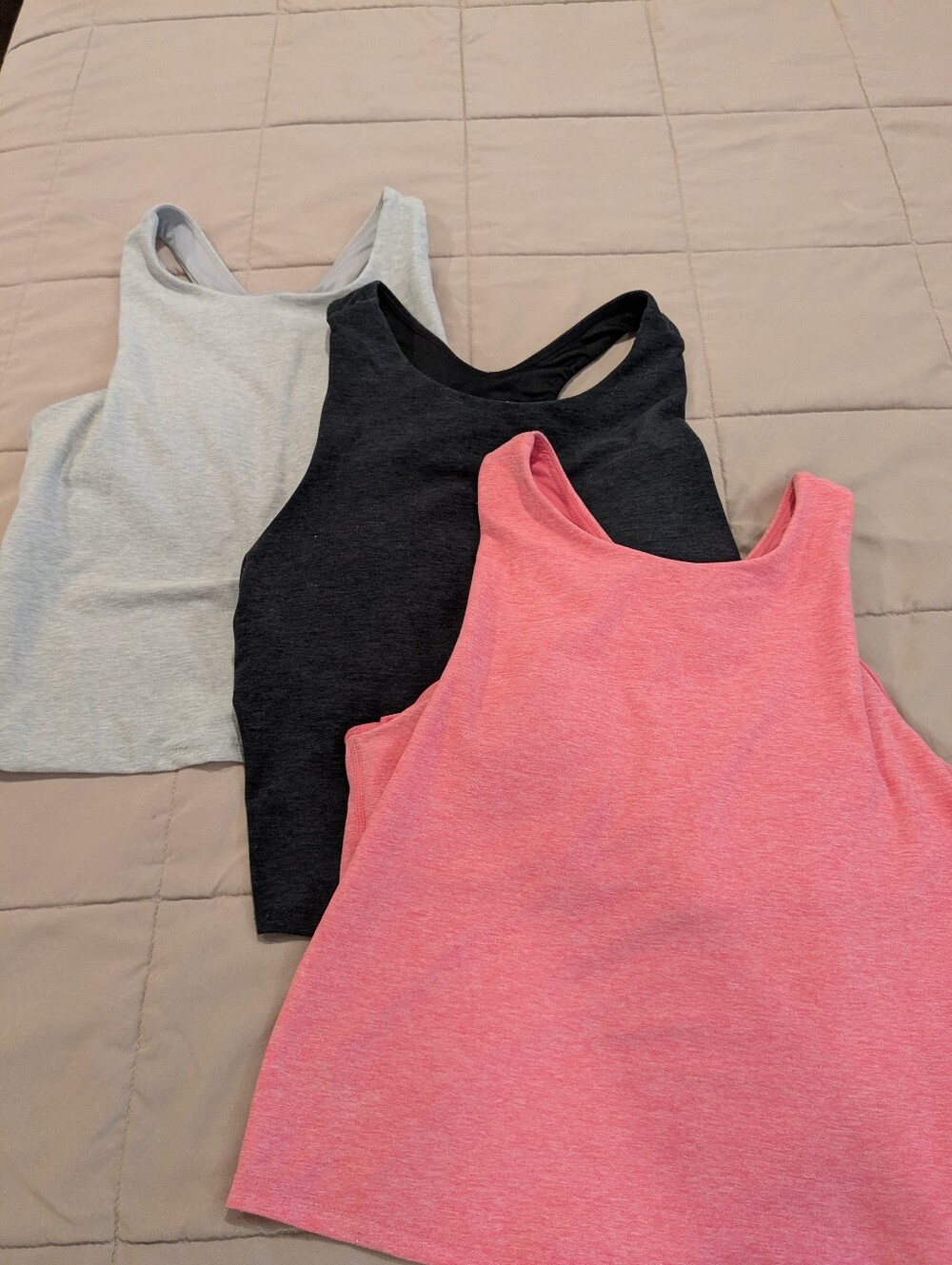 Women’s Racerback 3 Tank Tops - Pink, Black, Light Gray with built in sports bra